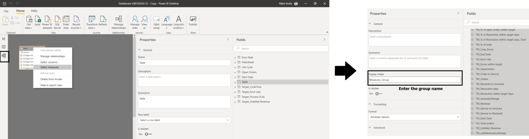 Organize measures in a folder in power bi analytics tuts